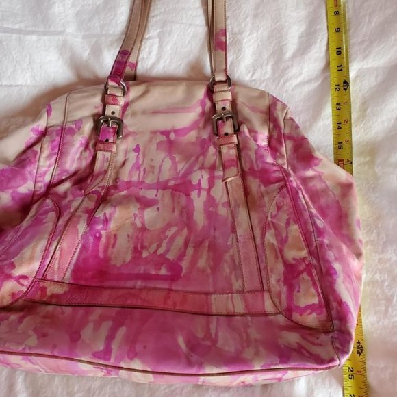 Prada XL bag beige peach Pink orange Leather double handle Tote tie dyed edition - Picture 9 of 16